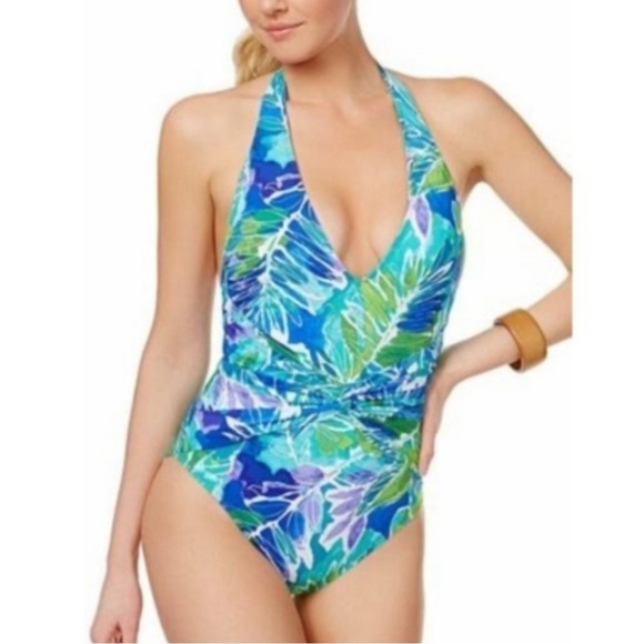 NEW Lauren Ralph Lauren Lush Tropical-Print One Piece Halter 733 - Picture 1 of 6